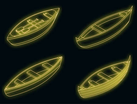 Canoeing icons set. Isometric set of canoeing vector icons neon on blackのイラスト素材