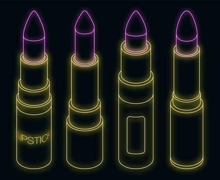 Lipstick icons set. Isometric set of lipstick vector icons neon on blackのイラスト素材