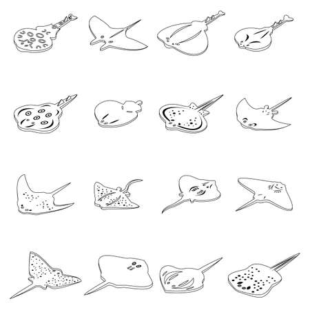 Stingray icons set. Isometric set of stingray vector icons thin line outline on white isolatedのイラスト素材