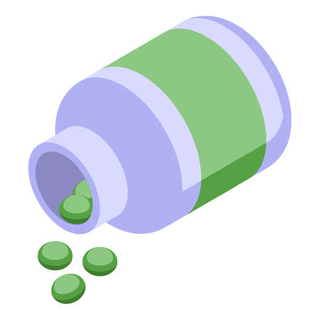 Spirulina capsule jar icon isometric vector. Alga plant. Green foodのイラスト素材