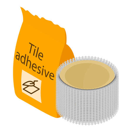 Construction material icon isometric vector. Tile adhesive and construction mesh. Building material, repair workのイラスト素材