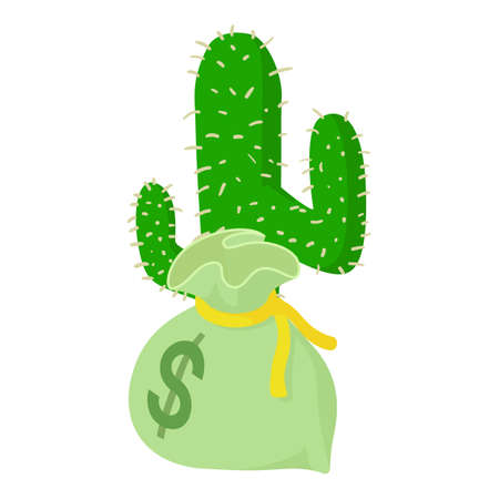 Western symbol icon isometric vector. Giant green cactus and bag of money icon. Wild west conceptのイラスト素材