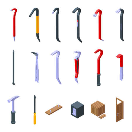 Crowbar icons set isometric vector. Breaking burglar. Construction equipmentのイラスト素材