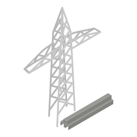 Energy supply icon isometric vector. Power line pylon and u shaped steel rail. High voltage power energy transmission tower, industry infrastructure, electrificationのイラスト素材