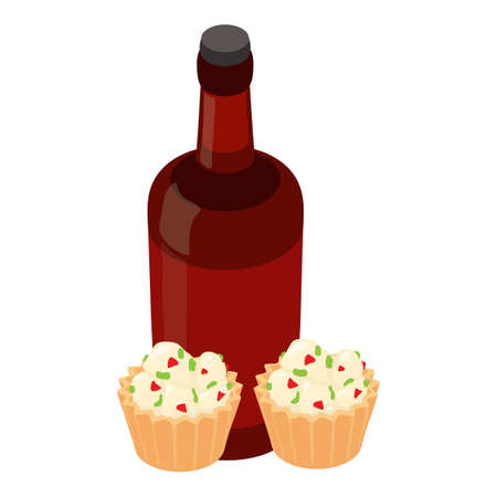 Traditional product icon isometric vector. Bottle belgian beer and cupcake icon. National food and drinkのイラスト素材