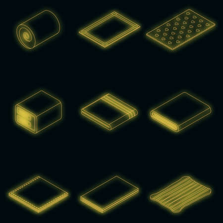 Blanket icons set. Isometric set of blanket vector icons neon color on black