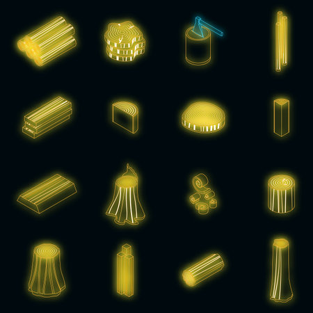 Trunk tree icons set. Isometric set of trunk tree vector icons neon color on blackのイラスト素材