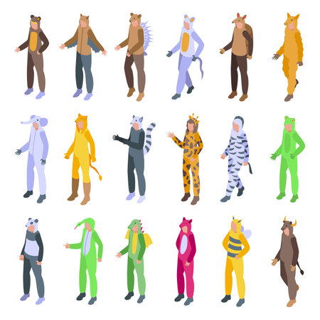 Halloween animal costume icons set isometric vector. Cat costume. Skull partyのイラスト素材