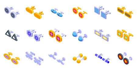 Cufflinks icons set isometric vector. Classic accessory. Pin cuffのイラスト素材
