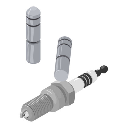 Spares icon isometric vector. New car spark plug and bike connecting pin icon. Automotive and...