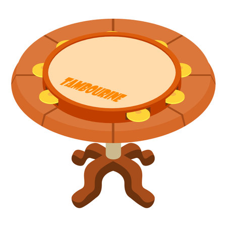 Tambourine icon isometric vector. Percussion musical instrument on wooden table. Music and art conceptのイラスト素材
