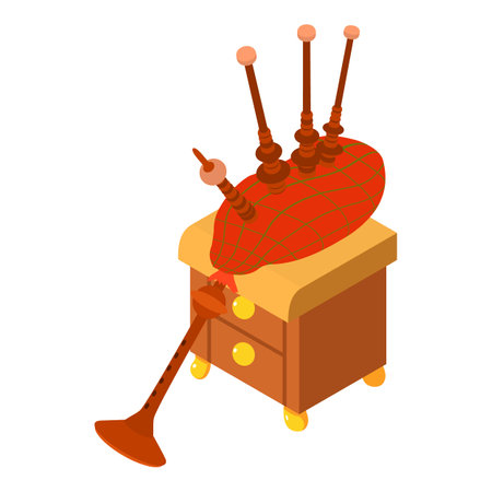Bagpipe icon isometric vector. Musical wind reed instrument, bedside table icon. Music and art conceptのイラスト素材