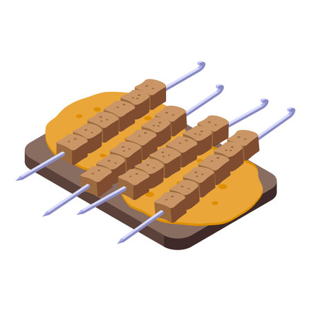 Meat stick icon isometric vector. Azerbaijan food. Bread dishのイラスト素材