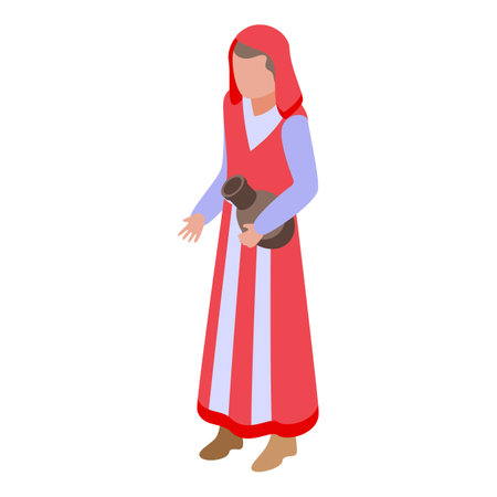 Albania woman icon isometric vector. City travel. Red celebrationのイラスト素材
