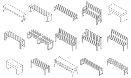 Bench icons set. Isometric set of bench vector icons outline vector on white backgroundのイラスト素材