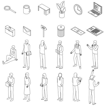 Unemployed icons set. Isometric set of unemployed vector icons outline vector on white backgroundのイラスト素材