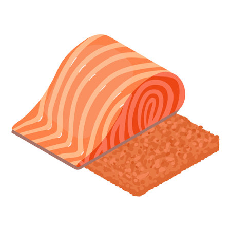 Sea food icon isometric vector. Big piece of fresh red fish and minced fish icon. Food concept, healthy nutritionのイラスト素材
