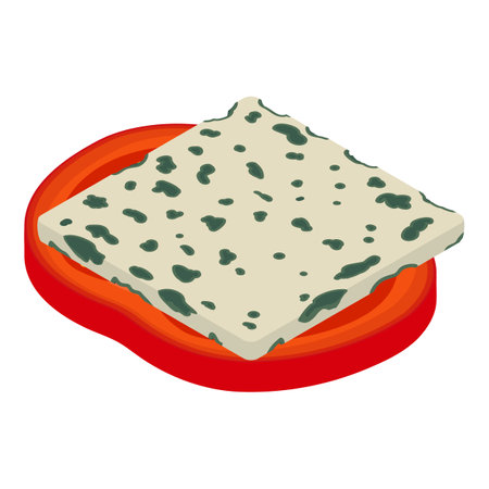 Salad ingredient icon isometric vector. Dorblu cheese and red fresh tomato slice. Food concept, healthy nutritionのイラスト素材