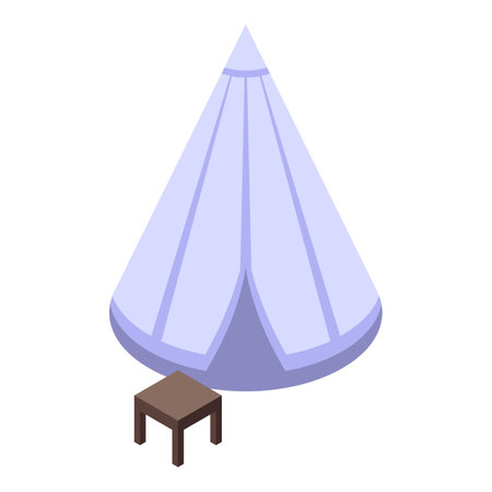 Downshifting travel tent icon isometric vector. Laptop work. Summer escapeのイラスト素材