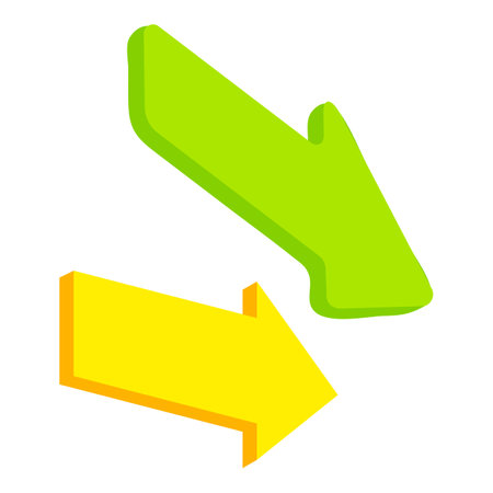 Directional sign icon isometric vector. Two colored arrow indicating direction. Choice conceptのイラスト素材