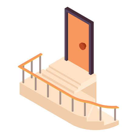 Building entrance icon isometric vector. Staircase with handrail and front door. Construction and repair conceptのイラスト素材