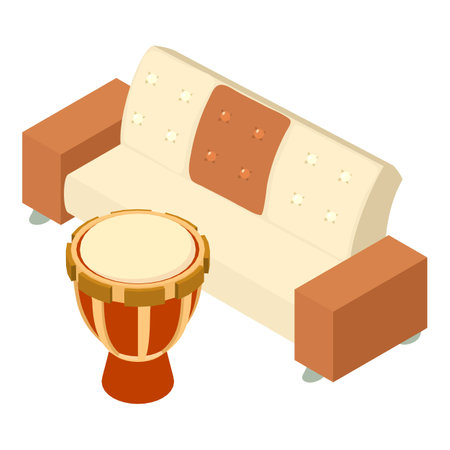 Darbuka icon isometric vector. Percussion music instrument near upholstered sofa. Music conceptのイラスト素材