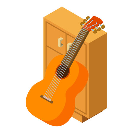 Classical guitar icon isometric vector. Stringed musical instrument near closet. Music conceptのイラスト素材