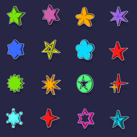 Star icons set stikers collection vector with shadow on purple backgroundのイラスト素材