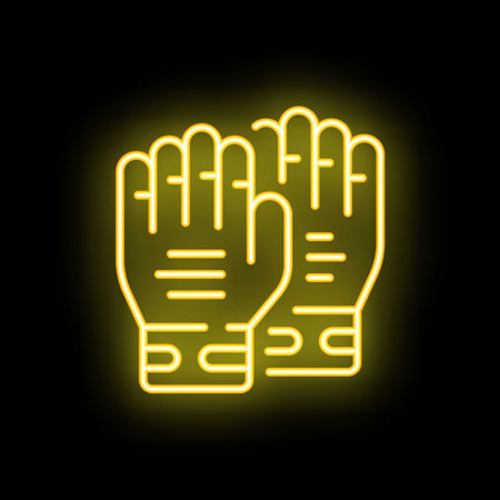 Biker gloves icon outline vector. Men clothes. Fashion leather neon color isolated on blackのイラスト素材