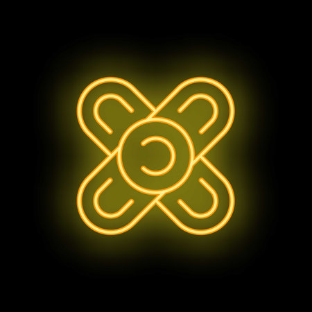 Medical plaster icon outline vector. Heart disease. Clinic care neon color isolated on blackのイラスト素材