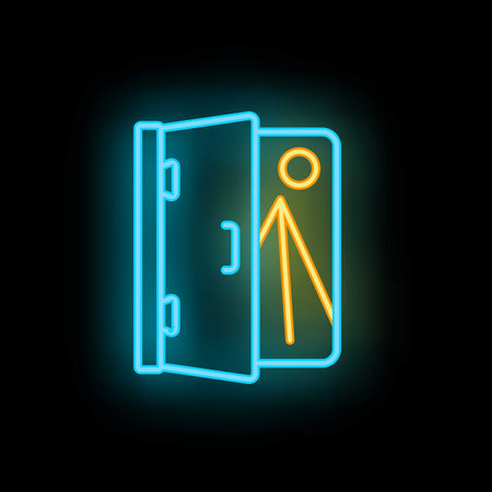 Door virtual travel icon outline vector. Space tour. Digital tourism neon color isolated on blackのイラスト素材