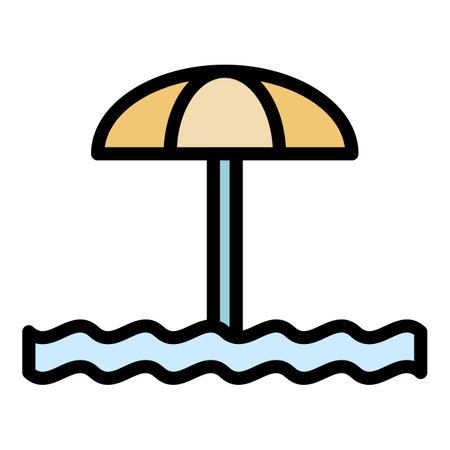 Water park umbrella icon. Outline Water park umbrella vector icon for web design isolated on white background color flatのイラスト素材
