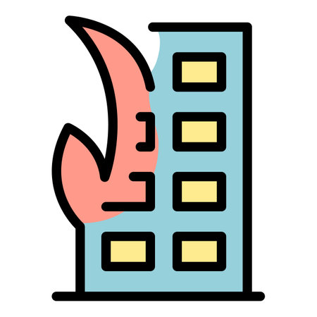 Compensation destroyed building icon. Outline Compensation destroyed building vector icon for web design isolated on white background color flatのイラスト素材