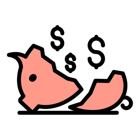 Broken piggy bank compensation icon. Outline Broken piggy bank compensation vector icon for web design isolated on white background color flatのイラスト素材