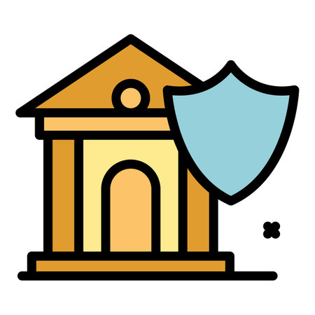 Secured bank icon. Outline Secured bank vector icon for web design isolated on white background color flatのイラスト素材