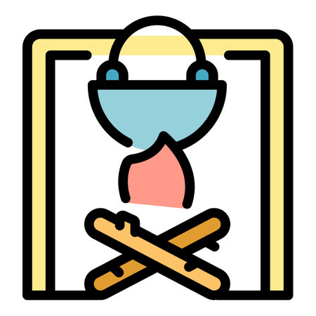 Camping fire icon. Outline Camping fire vector icon for web design isolated on white background color flatのイラスト素材