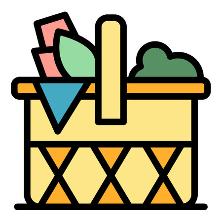 Wicker basket icon. Outline Wicker basket vector icon for web design isolated on white background color flatのイラスト素材