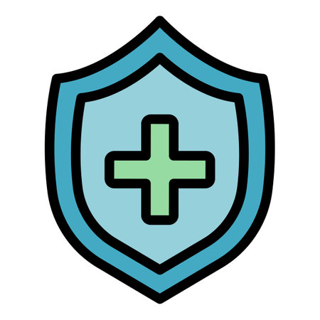 Medical shield icon. Outline Medical shield vector icon for web design isolated on white background color flatのイラスト素材