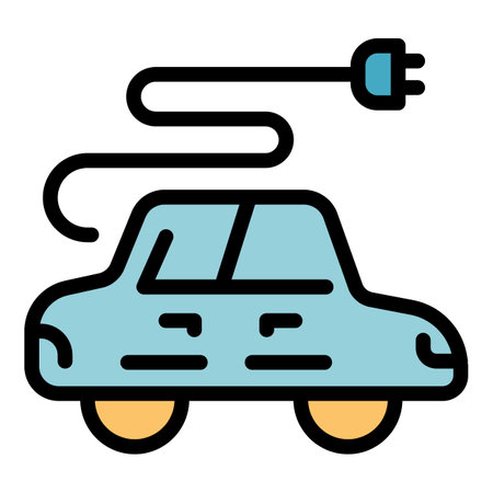 Electric car icon. Outline Electric car vector icon for web design isolated on white background color flatのイラスト素材