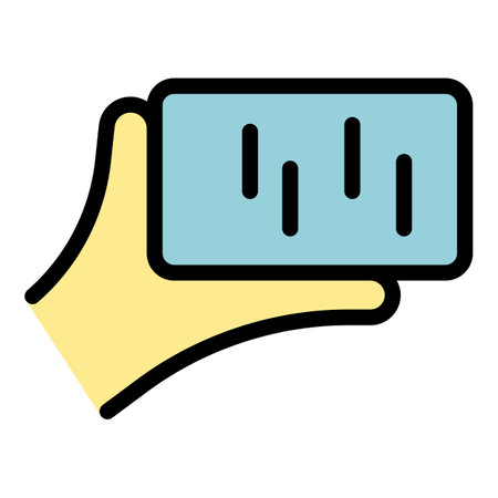 Hand holding cellphone icon outline vector. Phone device. Hold smartphone color flatのイラスト素材