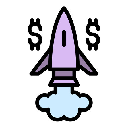 Dollar rocket icon. Outline Dollar rocket vector icon for web design isolated on white background color flatのイラスト素材