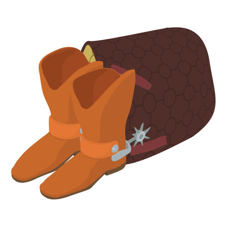 Cowboy concept icon isometric vector. Cowboy boot with spur and brown saddle pad. Wild west, westernのイラスト素材