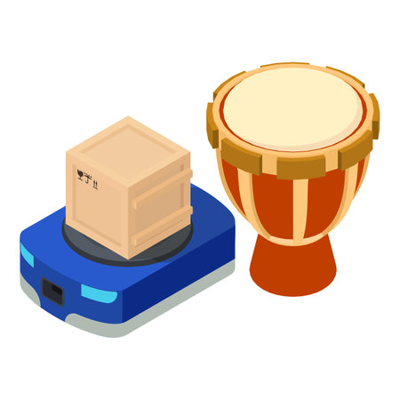 Darbuka icon isometric vector. Percussion music instrument near warehouse robot. Cargo transportation and delivery conceptのイラスト素材