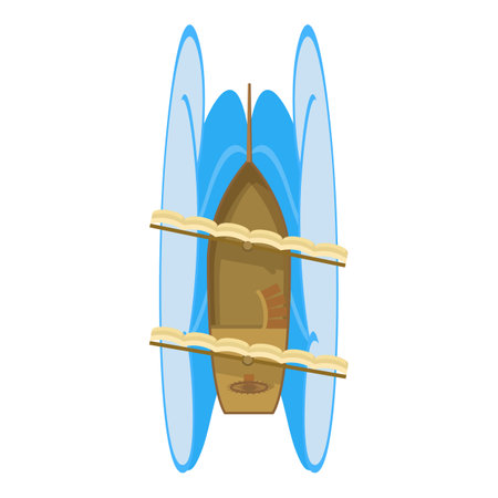 Pirate ship icon isometric vector. Vintage sailing pirate ship and big wave icon. Old vessel, retro water transport, top viewのイラスト素材