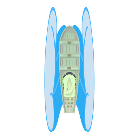 Roro ship icon isometric vector. Large modern cargo ship and ocean wave icon. Cargo boat, water transport, top viewのイラスト素材