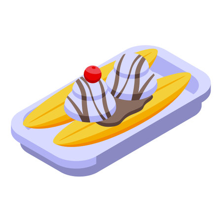 Peanut banana split icon isometric vector. Cream food. Ice dessertのイラスト素材