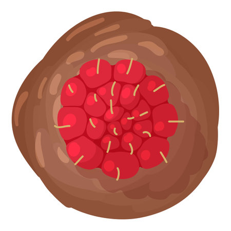 Raspberry muffin icon isometric vector. Chocolate muffin with fresh raspberry. Dessert, food conceptのイラスト素材