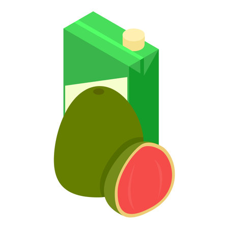 Guava juice icon isometric vector. Ripe tropical fruit guava and juice packaging. Food and beverage conceptのイラスト素材