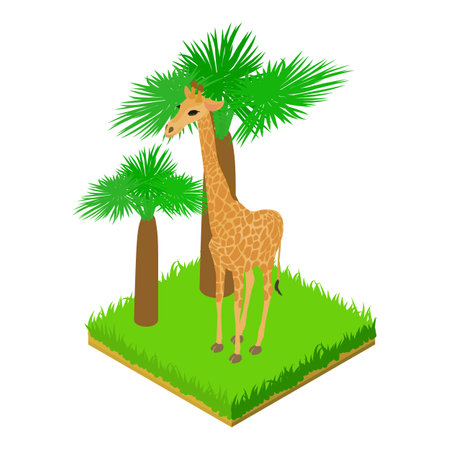Big giraffe icon isometric vector. Giraffe animal standing in green grass icon. Fauna, wildlife, environmental protectionのイラスト素材