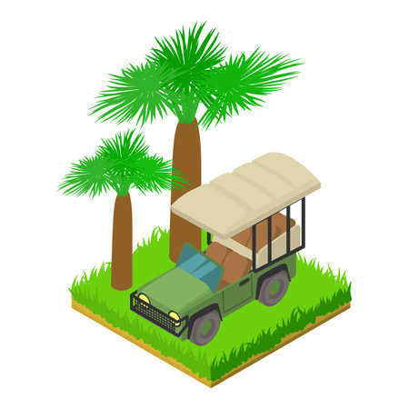 Safari jeep icon isometric vector. Safari park passenger transport for tourist. Travel, adventure, nature tourismのイラスト素材